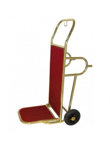 Luggage trolley - Mod. PV2003 - Folding base - Wooden platforms covered with colored carpet - Red carpet - Brass structure - 2 s