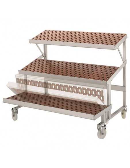Espositore a ripiani inclinati - Per frutta e verdura - Ripiani 2+1 - Con ruote - cm 125.5 x 98 x 111h