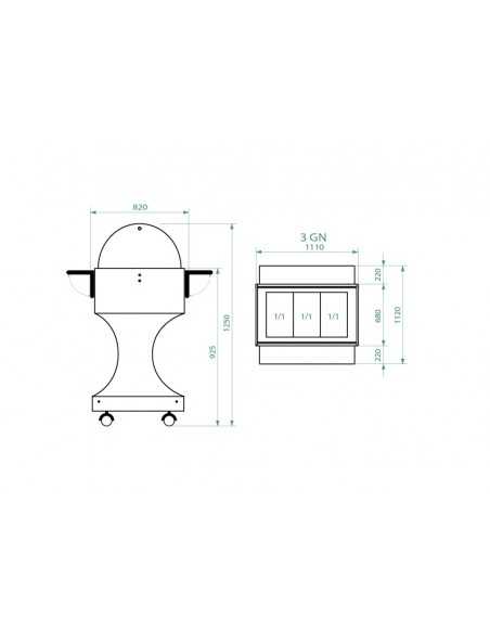 Carrello refrigerato - In legno multistrato - Con cupola - Temperatura +2°/+10°C - Refrigerazione statica - cm 111 x 112 x 125 h