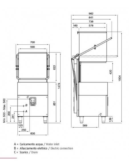 Dish washer - Basket cm 50 x 50 - Useful height cm 43 - Air Break System - cm 69.5 x 76 x 146 h