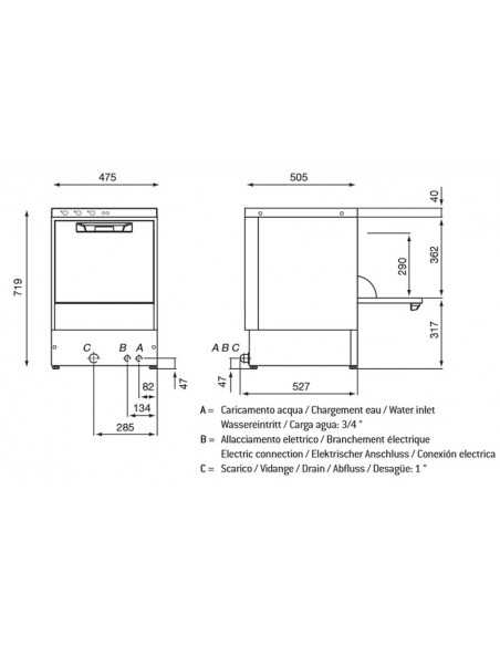 Lavabicchieri - With exhaust pump - Framework basket cm 40 x 40 - Useful height cm 29 - cm 47.5 x 50.5 x71.9 h