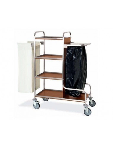 Laundry trolley - 4 shelves - 1 foldable bag holder - 1 bag holder with lid - 101-140x52x137h cm