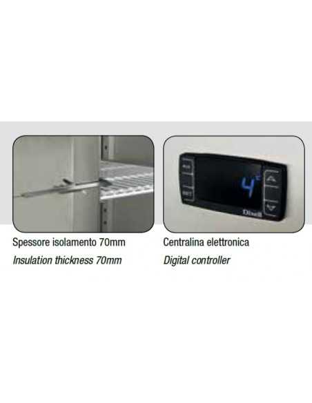 Armario refrigerado ventilado GN 2/1 - Puerta de cristal - Capacidad 650 lt - Temperatura -2 +8 °C - cm 74 x 83 x 200 h