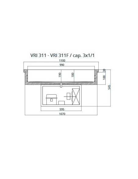 Recessed refrigerated tank - Acciaio inox AISI 304 - 3 trays - Temperature +2/+8 °C - Power 340 W - cm 110 x 68 x 54.5 h
