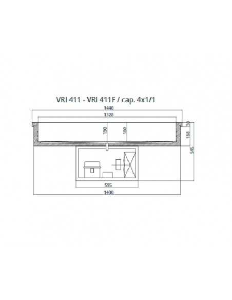 Recessed refrigerated tank - Acciaio inox AISI 304 - 4 trays - Temperature -5/+5°C - Power 340 W - cm 144 x 68 x 54.5 h