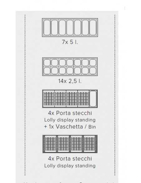 Ice cream showcase - Temperature -5°/-20°C - Trays n. 7 of 5 liters or 14 of 2.5 liters - Cm 133.7 x 67.7 x 119 h