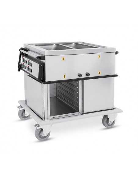 Armario carrito de calor - Tina con temperaturas diferenciadas - Compartimentos n°2 templado+ caliente - cm 95 x 72 x 96 h