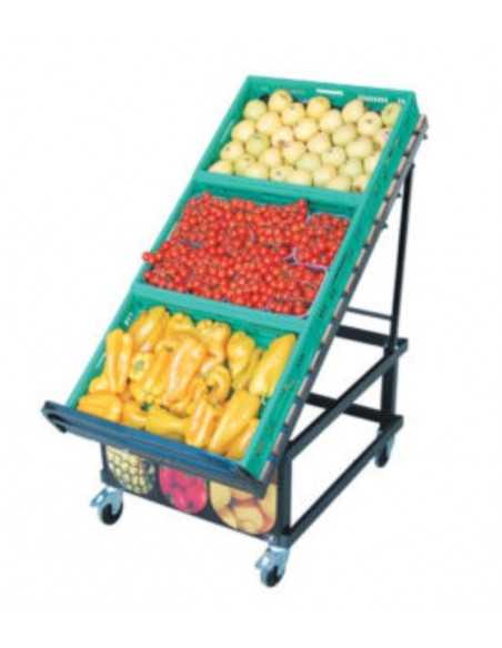 Fruit and vegetable display - Square tubular structure - Foldable - With slats - 60 x 107 x 132h cm