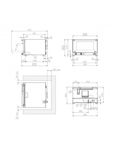 Forno a convezione elettrico  - Temperatura 30 °C - 260 °C - Capacità 3 x cm 46 x 33- cm 60x58.7x40.2h