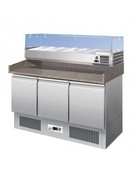 Banco pizza - Vetrina porta ingredienti - N. 3 porte - Dimensioni senza vetrina cm 140 x 70 x 102 h