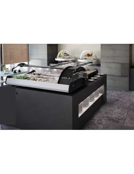 Vetrina calda - Bagnomaria - Temperatura +30°/+80°C - Illuminazione led - N°2 contenitori - cm 69 x 65 x 32 h