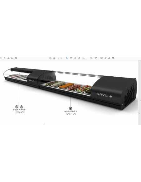 Vetrina refrigerata - Temperatura +2°/ +6°C - Vetro temperato curvo - Cm  143.8 x 39.5 x 27 h