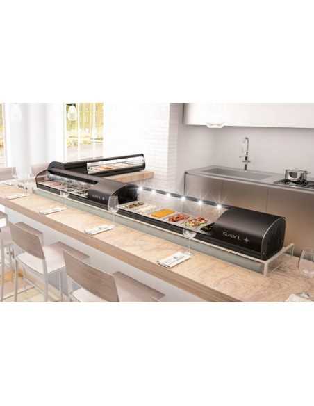 Espositore bagnomaria - Temperatura +30°/+80°C - Vetro temperato curvo - Cm 119 x 39.5 x 27 h