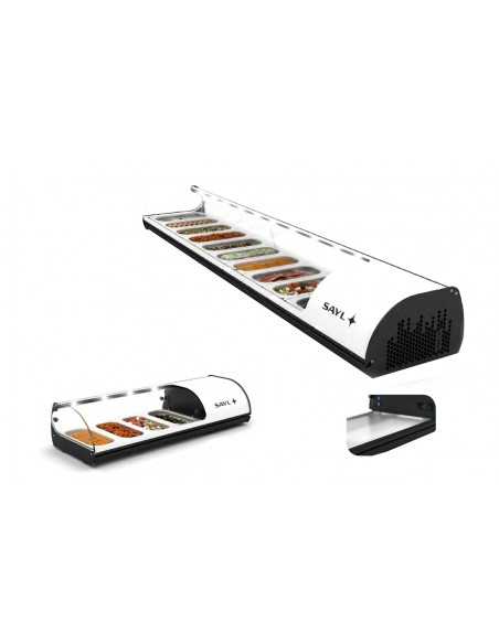 Vetrina refrigerata - Temperatura +2°/+6°C  - Contenitori n°6 x GN 1/3 x 40 h - Cm 143.8 x 39.5 x 24.5 h