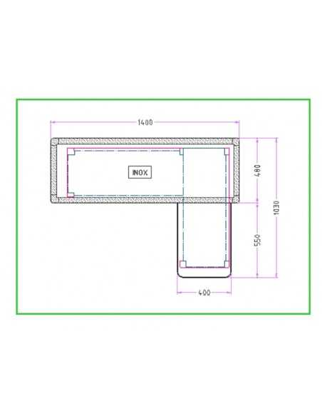 Mostrador de caja estático - Superficie de acero inoxidable - Dimensiones cm 140 x 103