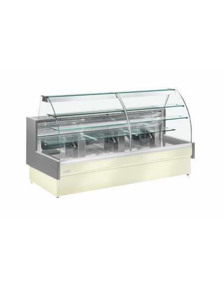 Food counter - Curved glass - Static with sliding drawer - Temperature +4+6 °C - cm 290 x 98 x 124 h