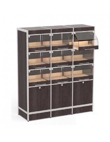 Espositore con cassetti - 9 scomparti - Telaio tubolare in acciaio - cm 146 x 50 x 170h