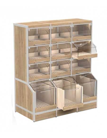 Vitrina con cajones y gavetas - 9+3 compartimentos - Estructura tubular de acero - cm 146 x 70 x 170h