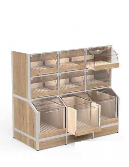 Mueble expositor con cajones y gavetas - 6+3 compartimentos - Estructura tubular de acero - cm 146x 70 x140 h