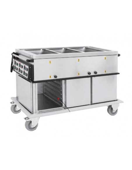 Armario carrito de calor - Tina con temperaturas diferenciadas - Compartimentos n°2 templado+ caliente - cm 95 x 72 x 96 h
