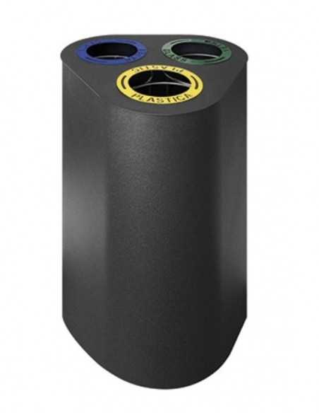 Papelera para recogida selectiva - Contenedor de 3 agujeros 25 litros - Cm 48 x 48 x 71 h