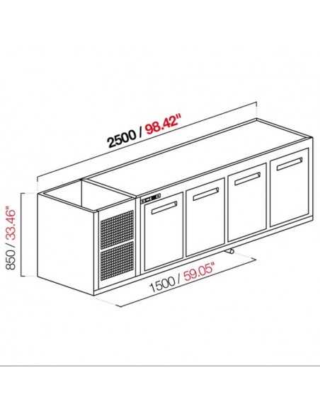 Cella da incasso refrigerata - Temperatura +4°/+8°C - Con unità condensatrice incorporata -  Dimensioni cm 250 x 63 x 85 h