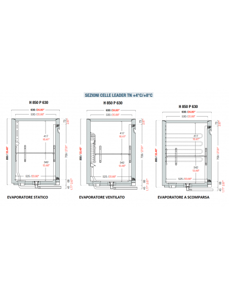 Built-in refrigerated cell - Temperature 4°/ 8°C - With built-in condensing unit - Dimensions 250 x 63 x 85 h cm