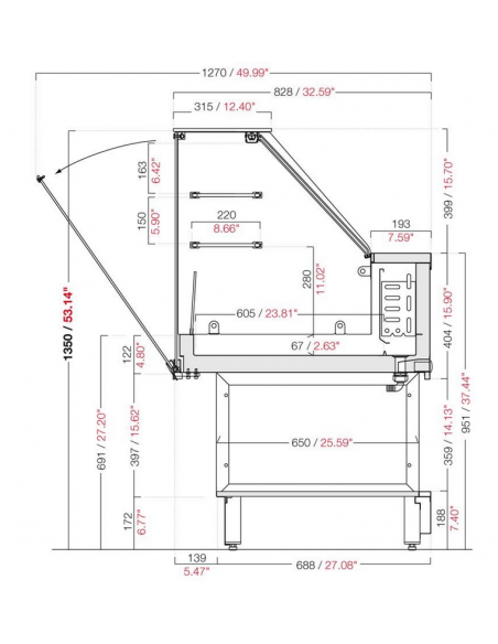 Refrigerated snack display cabinet and cold table - Temperature +4°/+8°C - High straight glass - Static refrigeration