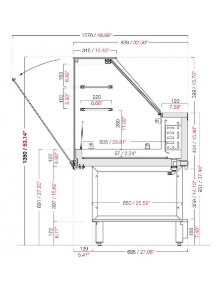 Static/dry heat snack display cabinet - Tall straight glasses - Various dimensions