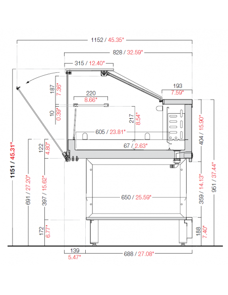 Static refrigeration/dry heat snack display cabinet - Low straight glasses - Various dimensions