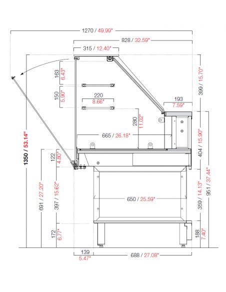 Dry hot snack display cabinet - Temperature +80°C - High straight glasses - Various dimensions