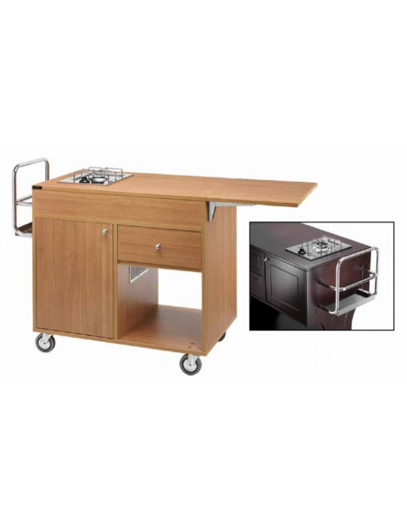 Flame trolley - Wood structure - 1 plate and 1 fire - Color walnut or wengé - cm 115 x 55 x 108 h