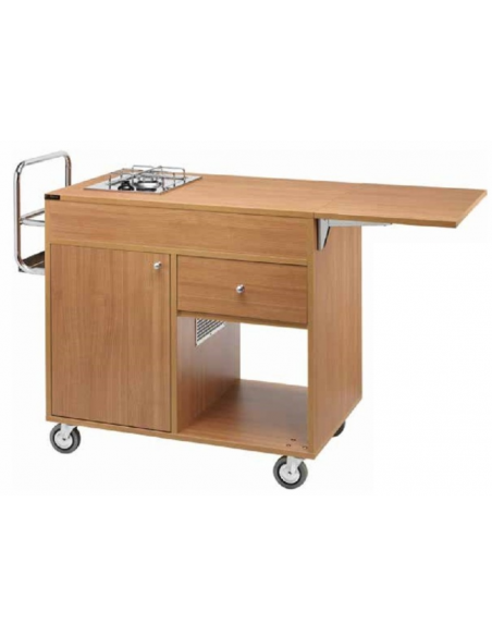 Carro de flambeado - Estructura de madera - 1 placa y 1 fuego - Color nogal o wengé - cm 115 x 55 x 108 h