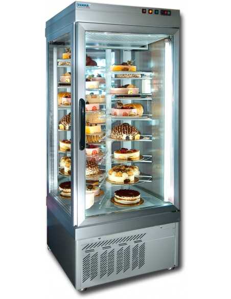 Vetrina per pasticceria - Temp. +2/+10 °C - 26 posti torta - 1 porta - 4 lati in vetro - Potenza kW 0.28  - cm 76 x 76 x 191h