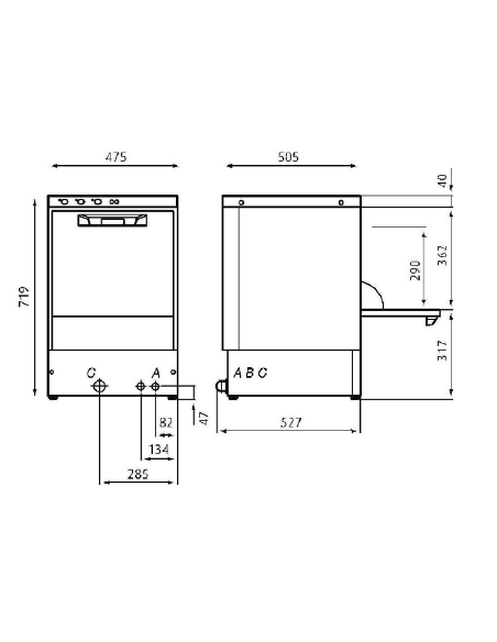 Lavavasos - Cesta cuadrada cm 40 x 40 - Altura útil cm 29 - Duración del ciclo 120 seg - cm 47.5 x 50.5 x 71.9h