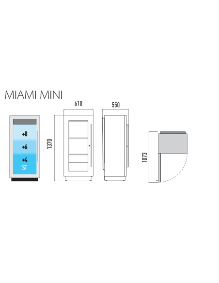 Vitrina de vinos - Estático - Temperatura +4+18°C - Equipamiento interior con tubos de acero - cm 61x55x137
