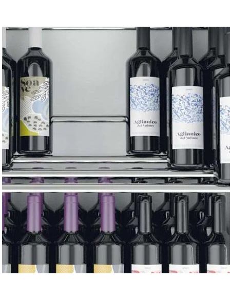 Vetrina vini - Ventilata - Temperatura +4+18°C - Tubi in acciaio e cassetti in legno estraibili - cm 61x55x197 h