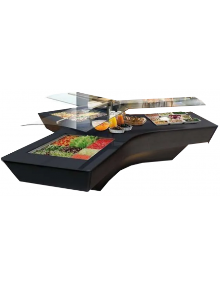 Isla expositora buffet - Encimera de cuarzo negro - 3 Zonas - Bandejas personalizables - cm 400 x 460 x 133 h