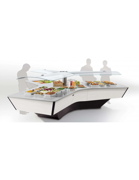 Buffet display island - White quartz top - 3 areas - Customizable basins - cm 400 x 460 x 133 h