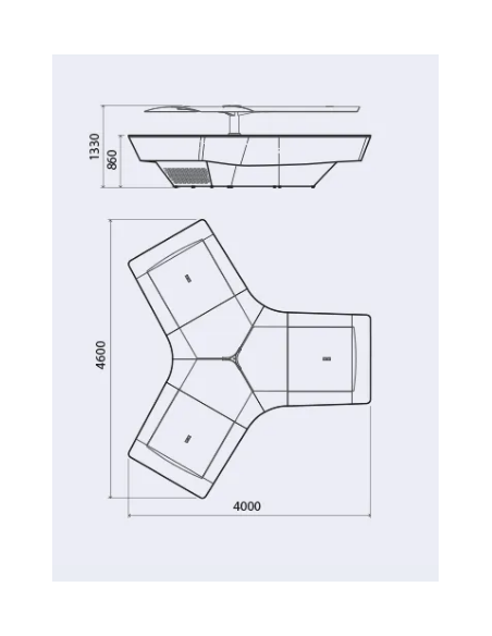 Isola espositiva buffet - Top in quarzo bianco - 3 Aree - Vasche personalizzabili - cm 400 x 460 x 133 h