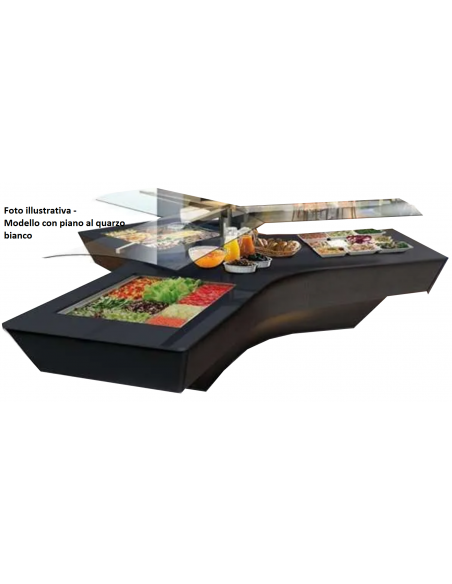 Isla expositora buffet - Encimera de cuarzo blanco - 3 Zonas - Bandejas personalizables - cm 400 x 460 x 133 h