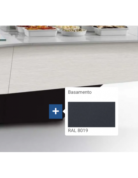Isola espositiva buffet - Top in quarzo bianco - 4 Aree - Vasche personalizzabili - cm  438 x 438  x 133 h