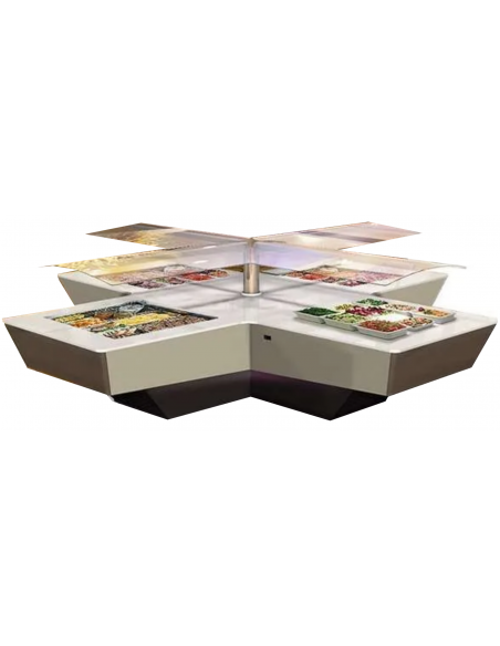 Buffet display island - White quartz top - 4 areas - Customizable basins - 438 x 438 x 133 h cm