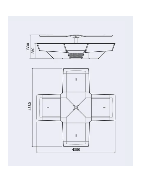 Buffet display island - Black quartz top - 4 areas - Customizable basins - 438 x 438 x 133 h cm