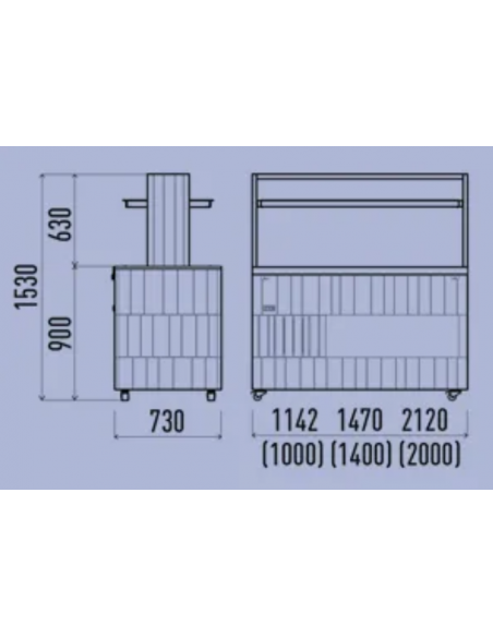 Espositore buffet - Temperatura +2 +7 °C - Top al quarzo - cm 212 x 73 x 153 h