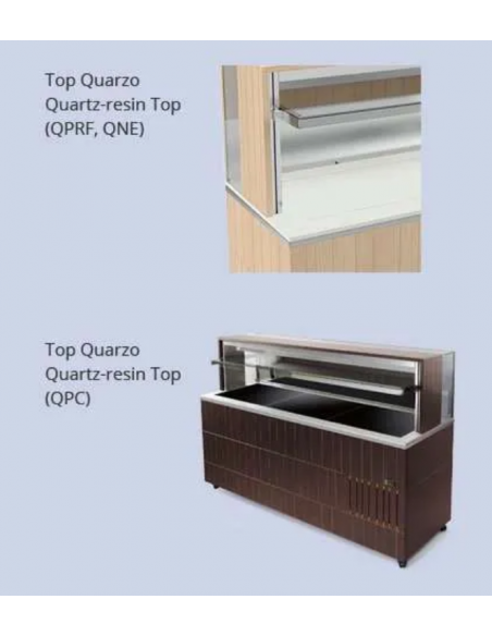 Expositor buffet - A pared -Temperatura +2 +7 °C - Encimera de cuarzo - Dimensiones cm 212 x 73 x 153 h
