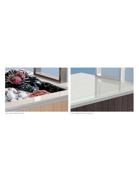 Expositor buffet - Isla - Temperatura 0 +3 °C - Encimera de cuarzo - cm 123,2 x 123,2 x 153 h