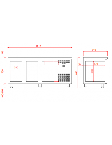 Mesa refrigerada - Acero inoxidable - 3 puertas...