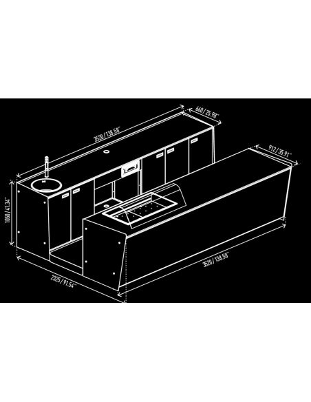 Bar counter and back counter with Panorama ice cream display - cm L 350 x D 232.5 x h 95.1