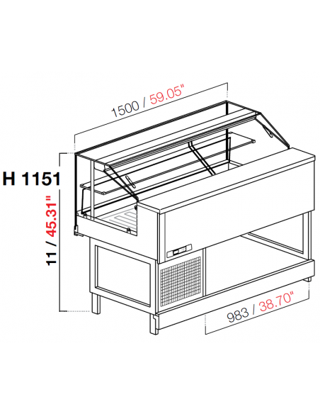 Static refrigeration/dry heat snack display cabinet - Low straight glasses - Various dimensions